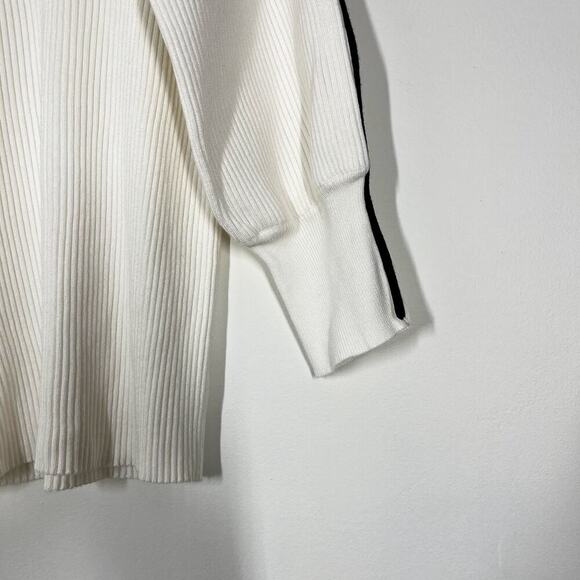 Mango Women’s Ribbed Knit Pullover Sweater Sz M White Black Strip at 3/4 Sleeves - Picture 4 of 12